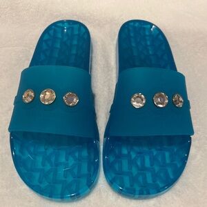 Karl Lagerfeld Vibrant Blue Gem-Embellished Slippers